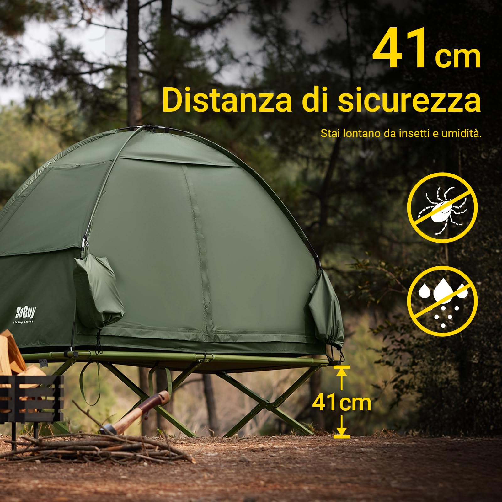 SoBuy Lettino da campeggio Verde Brandina da campeggio Tenda da esterno con gancio per lampada e tasche porta scarpe Tenda 3 in 1 Verde