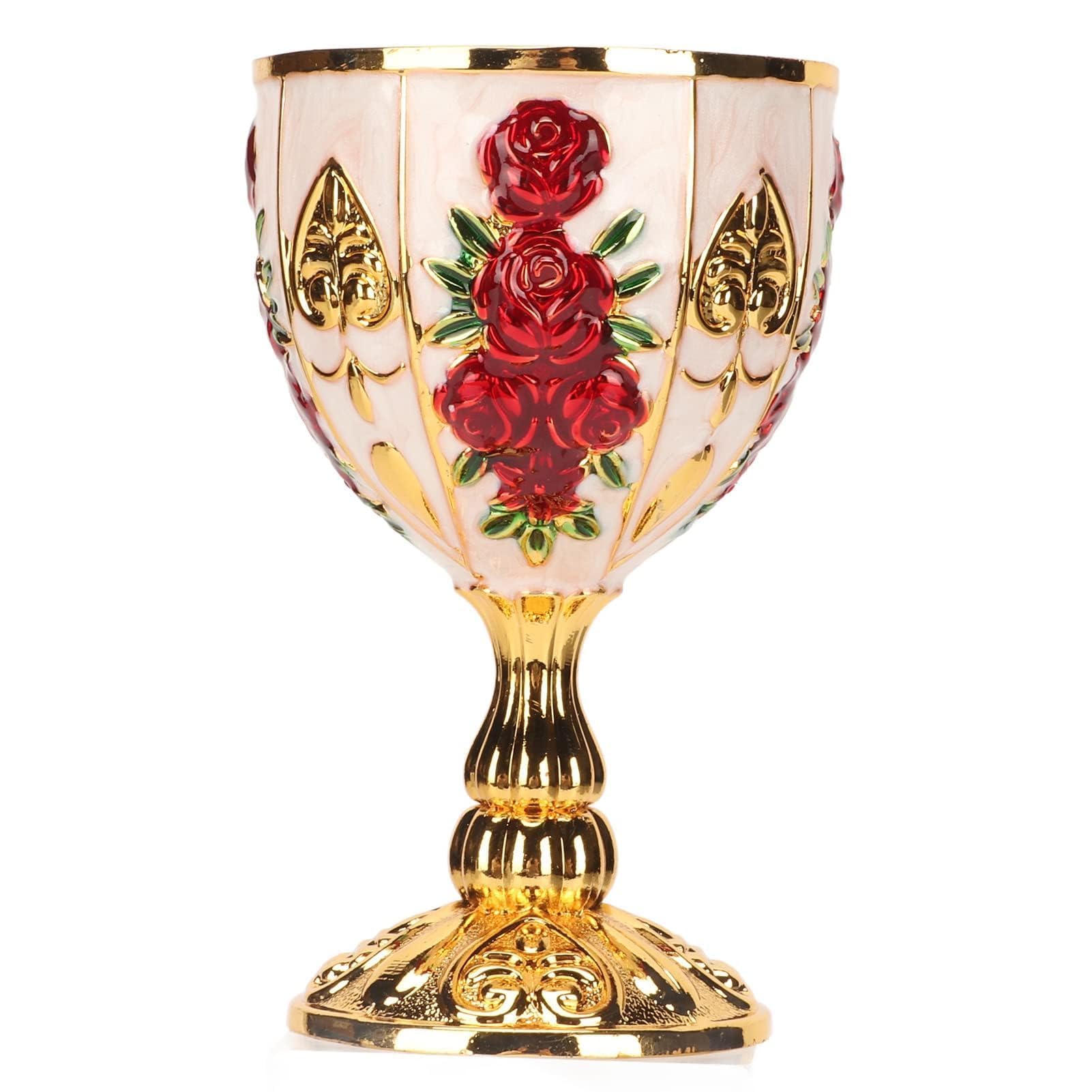 Calice da 4 Pollici Calice Oro,Calice D'oro Coppa da Magnaccia Lega di Zinco Alta Motivo Floreale in Rilievo retrò Elegante Coppa da Magnaccia per Bar Banchetti da Festa Calice (Fiore rosso su oro e