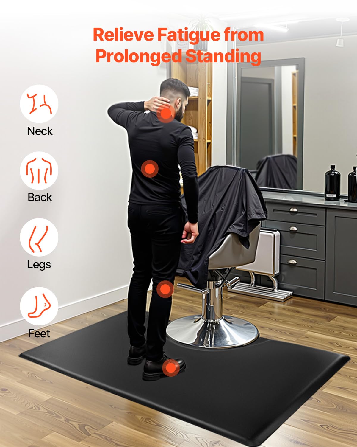 VEVOR Tapis de Chaise de Salon Coiffure, 1525x915x23 mm, Tapis de Sol Salon Coiffeur Anti-Fatigue pour Base de Chaise Circulaire, Surface PVC, Bords Biseautés Anti-trébuchement, Dessous Antidérapant