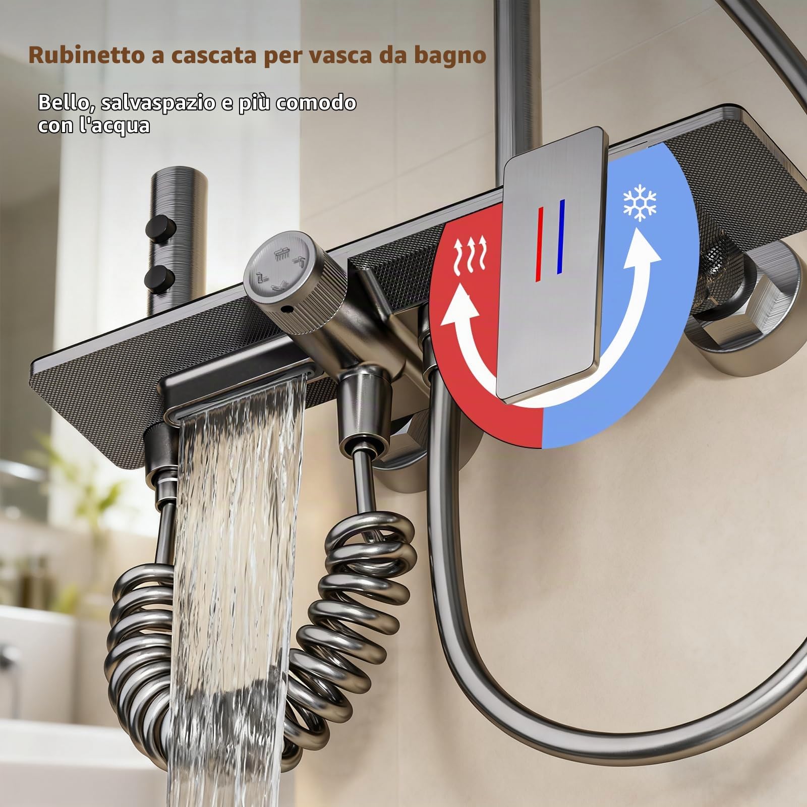 Colonna Doccia con Miscelatore, Kit Doccia Con Soffione e Doccetta, Sistema Doccia Idromassaggio con Pistola a Spruzzo e Rubinetto per Vasca, 130cm Asta Doccia