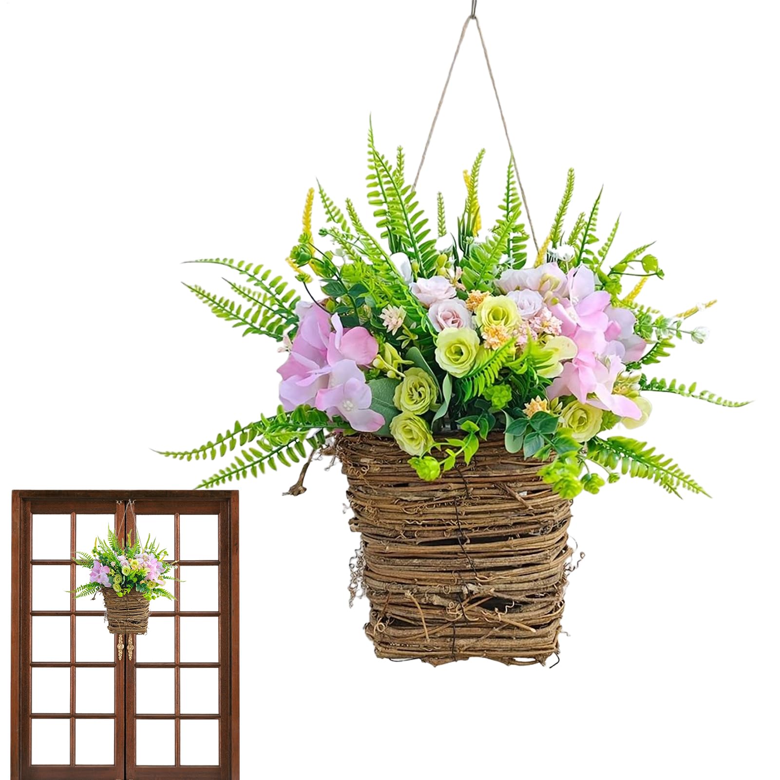 Couronne de fleurs artificielles pour porte d'entrée et décoration murale
