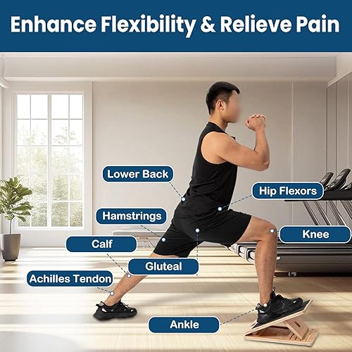 Miniatura 6 de StrongTek Juego de elasticidad y estabilidad tabla inclinada de madera + bloques de cuña de espuma XL, para estiramiento de pantorrillas, movilidad