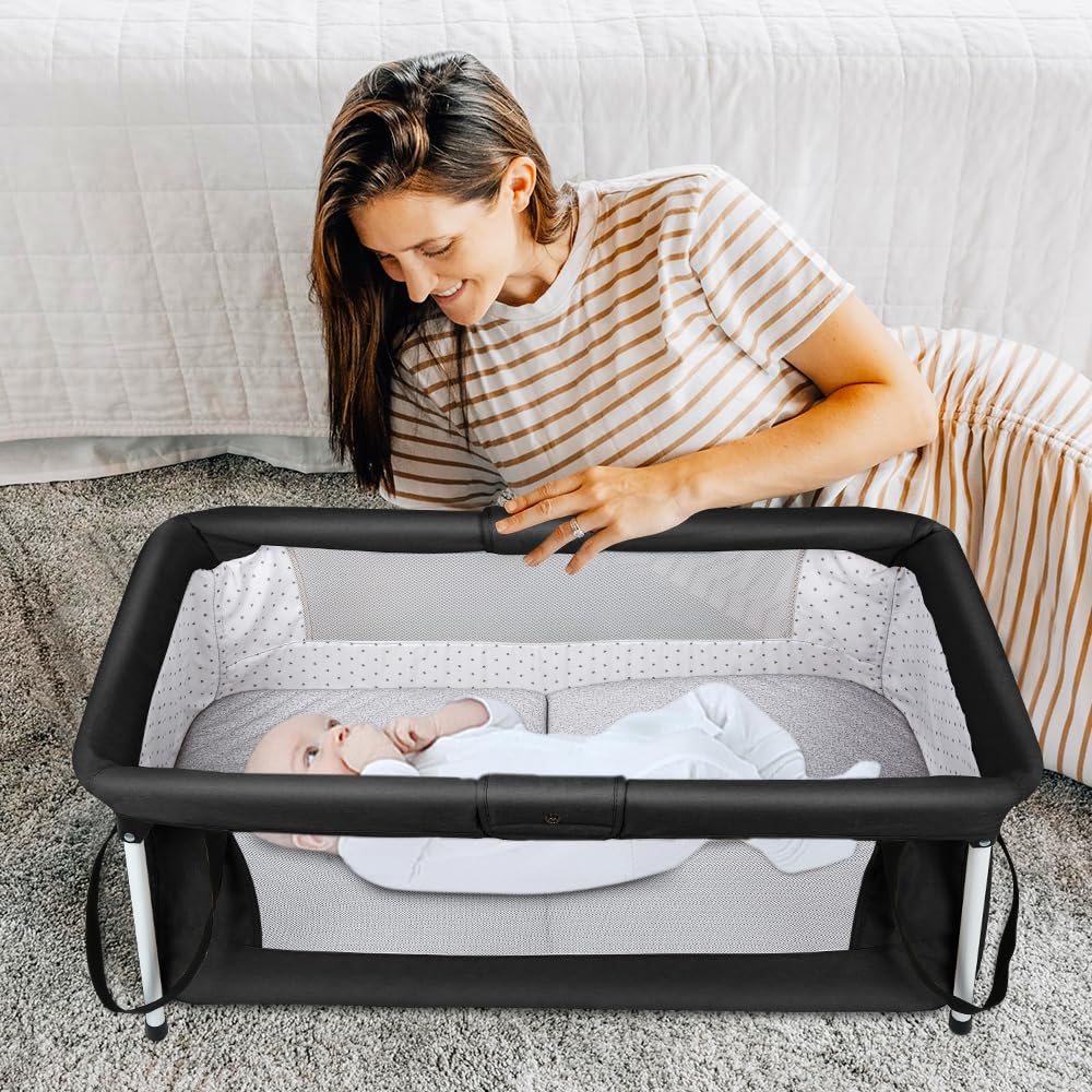 Lit de Voyage Bébé Pliable avec Moustiquaire 90 x 50 x 35 cm Noir