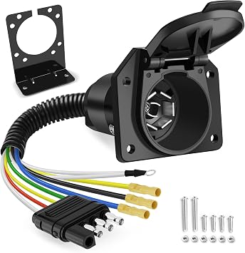MICTUNING 4 Way Flat to 7 Way RV Blade and 4 Way Flat Female End Trailer Wiring Adapter Connector Kit, 4 Pin Vehicle-Side Trailer Light Plug to Dual-Output 7 Blade & 4 Flat with Mounting Bracket