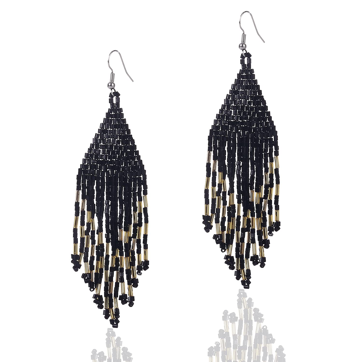 Long Beaded Tassel Earrings - Bohemia Colorful Bead Handmade Beaded ...