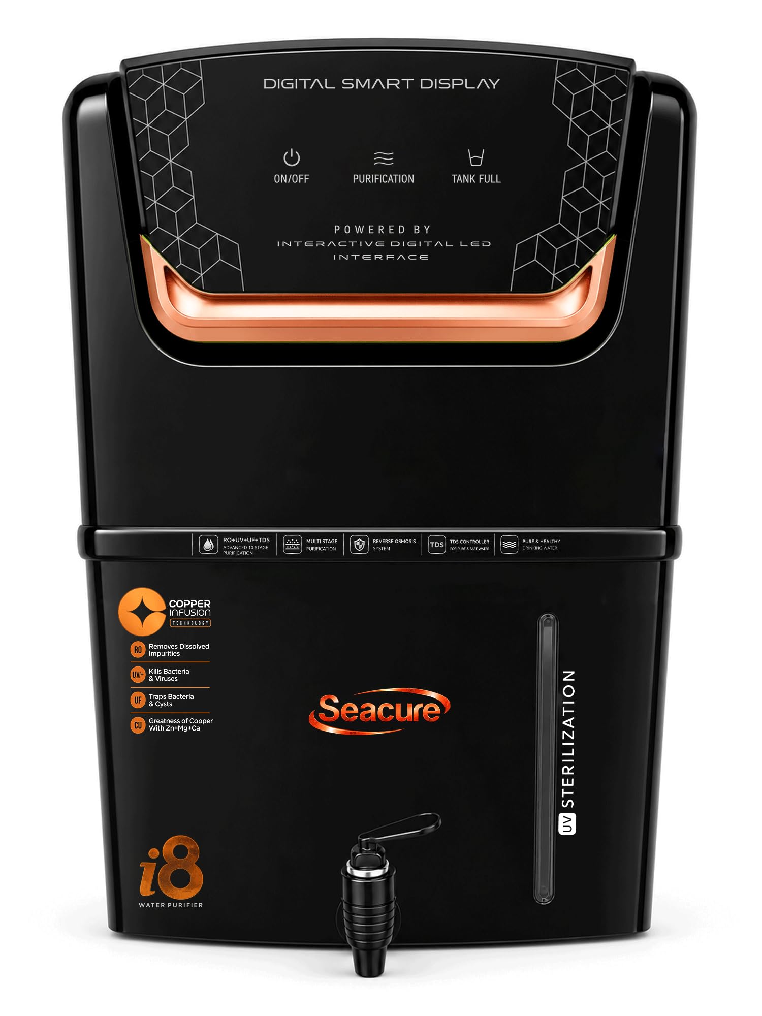 Seacure Aqua i8 Digital Display RO Water Purifier for Home | RO+UF+UV+TDS+4-IN-1 Copper | 12L Storage | No Service Needed for 2 Years | ISI Certified | Multi Water Source Support-image-19