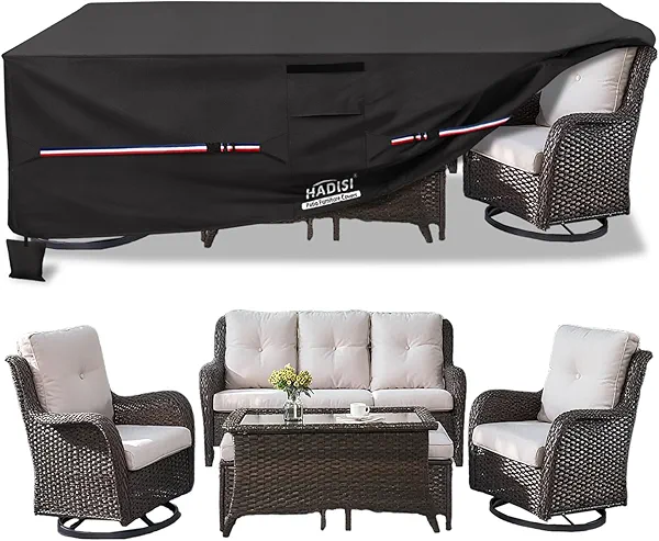 Patio Furniture Covers,Outdoor Furniture Cover Waterproof,600D Rectangular Patio Heavy Duty Table Cover,Outdoor Dining Table and Chairs General Purpose Furniture Covers 111"L x 74"W x 28"H(Black)