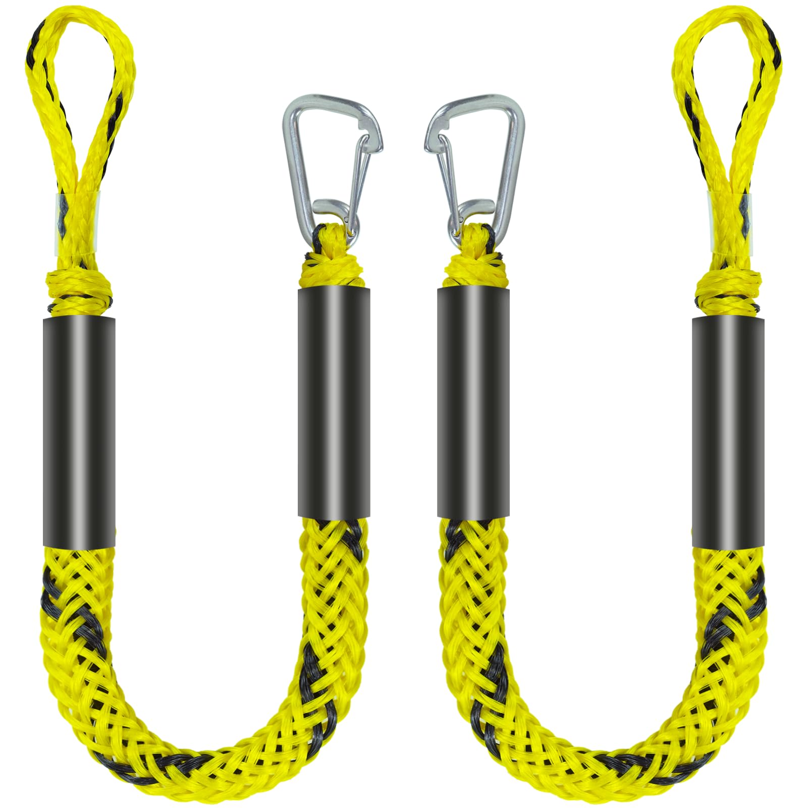 Bungee Dock Line Mooring Rope for Docking with Stainless Steel Clip Accessories for Boats PWC, Built in Snubber, Kayak, Watercraft,SeaDoo,Jet Ski, Pontoon, Canoe, Power Boat 2-Pack (Yellow&Black)