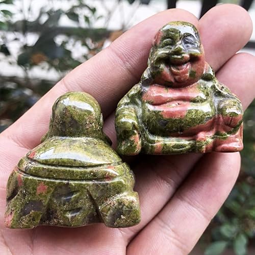Vista 45 de Fekuar Estatua de Buda Feliz de Aventurina Roja, tallada a mano Maitreya Laughing Buda, escultura de bolsillo de cristal curativo de 1.5 pulgadas
