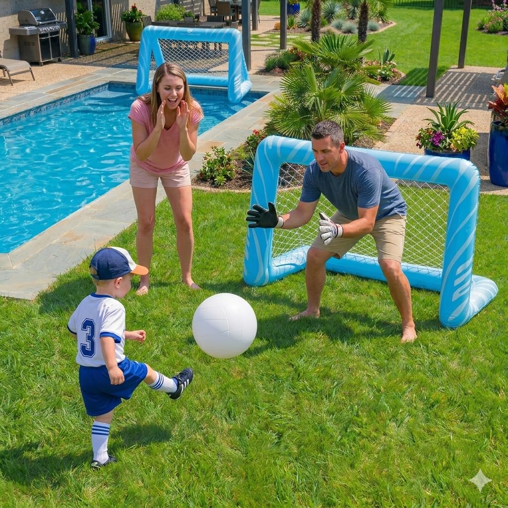SkyBound Set 2 Porte Gonfiabili da Pallanuoto: Il miglior gioco in piscina per bambini - Porta da calcio acquatico con 4 zavorre e palla - Ideale per l'estate e feste in giardino - Pack da 2.