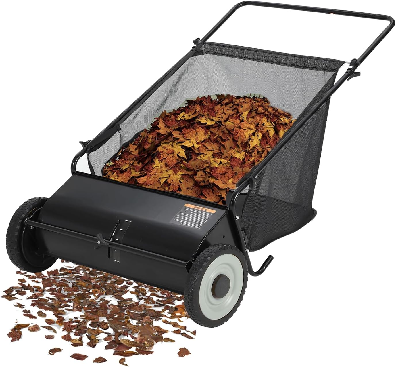 26-Inch Push Lawn Sweeper-Manual Yard Sweeper Walk Behind for Leaves Collector and Grass Clippings,7 Cu. Ft. Hopper Capacity, Height Adjustable, Fast Spinning Brushes