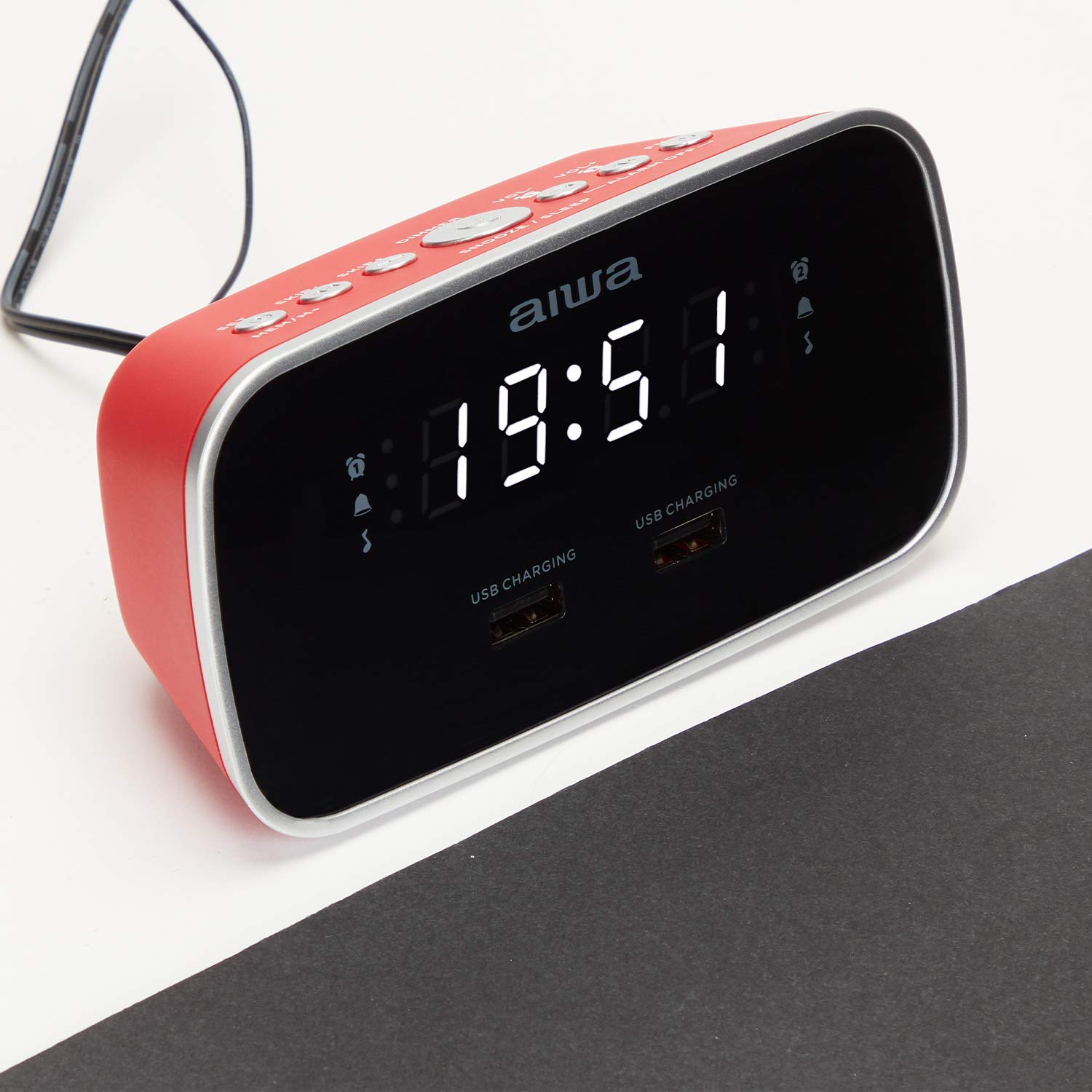 Aiwa CRU-19RD: Radio Reloj Despertador Color Rojo, Digital, Doble USB Charge para cargar smartphones y tablets