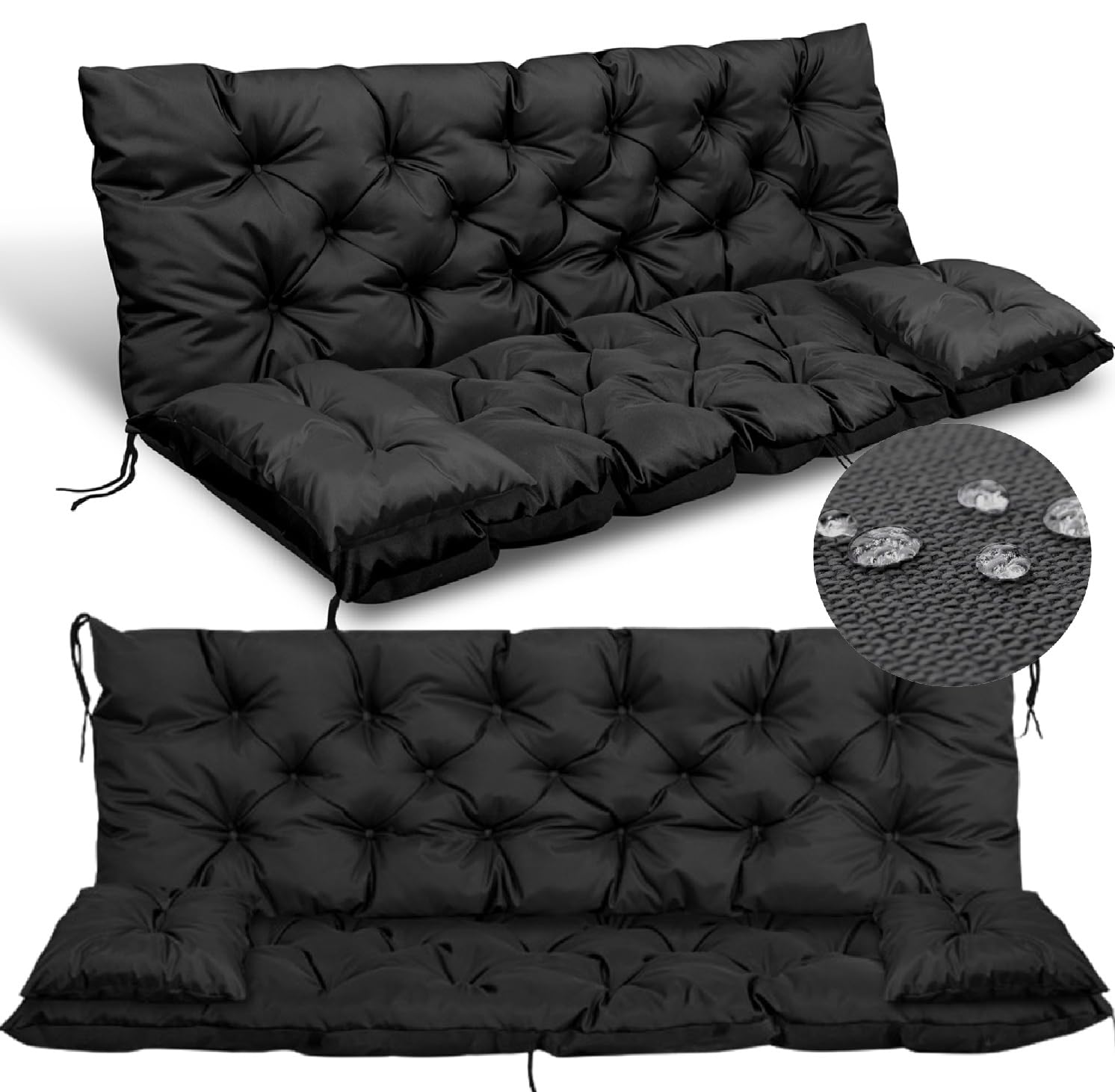 Cuscino 120x60x50 cm trapuntato impermeabile per panca o altalena + 2 piccoli cuscini