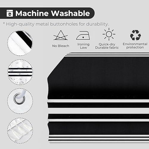 Miniatura 4 de Seasonwood Cortina de ducha beige y blanca con borlas, 72 x 72 pulgadas, cortinas de ducha neutras para baño, cortina de ducha moderna a rayas