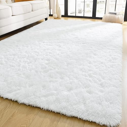YJ.GWL Soft Area Rugs for Bedroom Living Room Plush Fluffy Rug 4x6 Feet, White Shag Rug Carpet Non Shedding for Nursery Playroom Dorm, Indoor Modern Fuzzy Rug for Kids Girls Room Home Decor