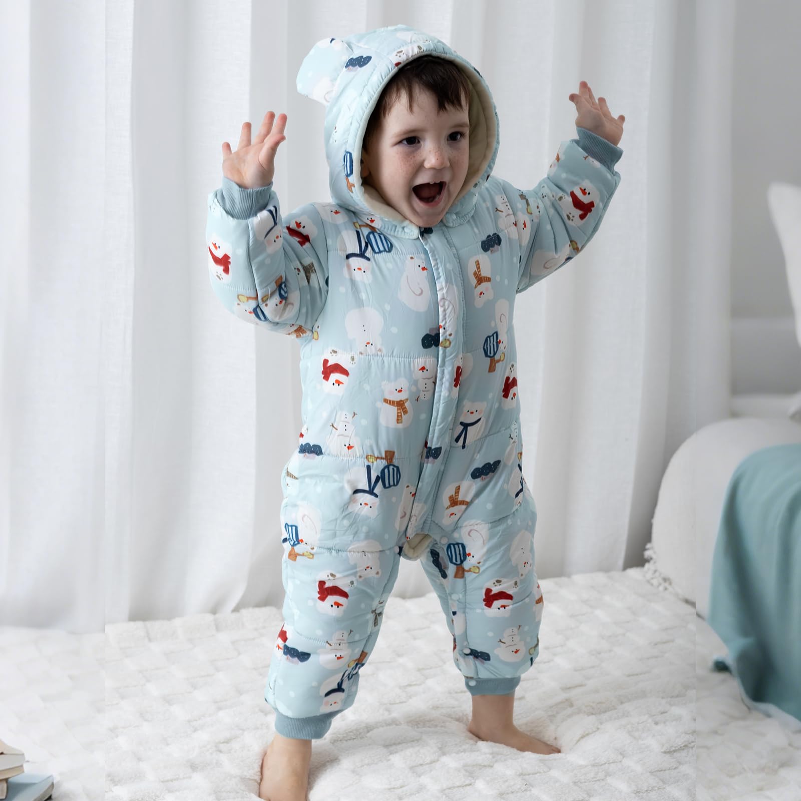 JiAmy Combinaison de neige pour bébé fille et garçon - Combinaison d'hiver avec capuche - Manches longues - Imprimé mignon - Pour 3 à 24 mois
