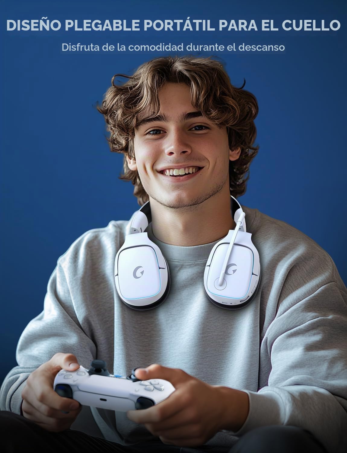Gvyugke Cascos Gaming para PS5, PS4, PC, Xbox One, Switch, 2.4GHz Auriculares Gaming Cancelación de Ruido, Cascos con Microfono Estéreo Sonido, Cascos para PS5 con 3.5mm Jack con Luz RGB (Blanco)