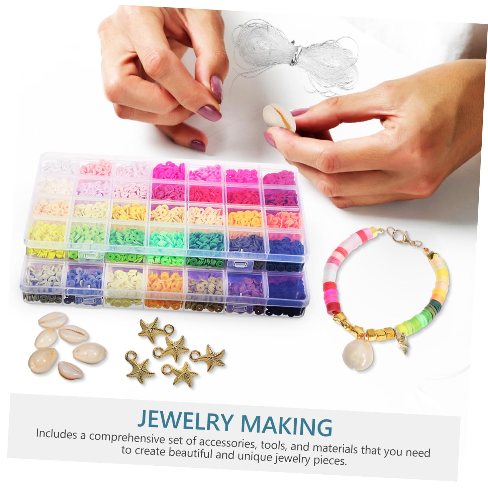 Artibetter Tonperlen Schmuckset mit Zubehör für DIY Armband Basteln Inklusive Werkzeugen und Materialien Vielfältige Stile und Leuchtende Farben für Anfänger und Geschenke