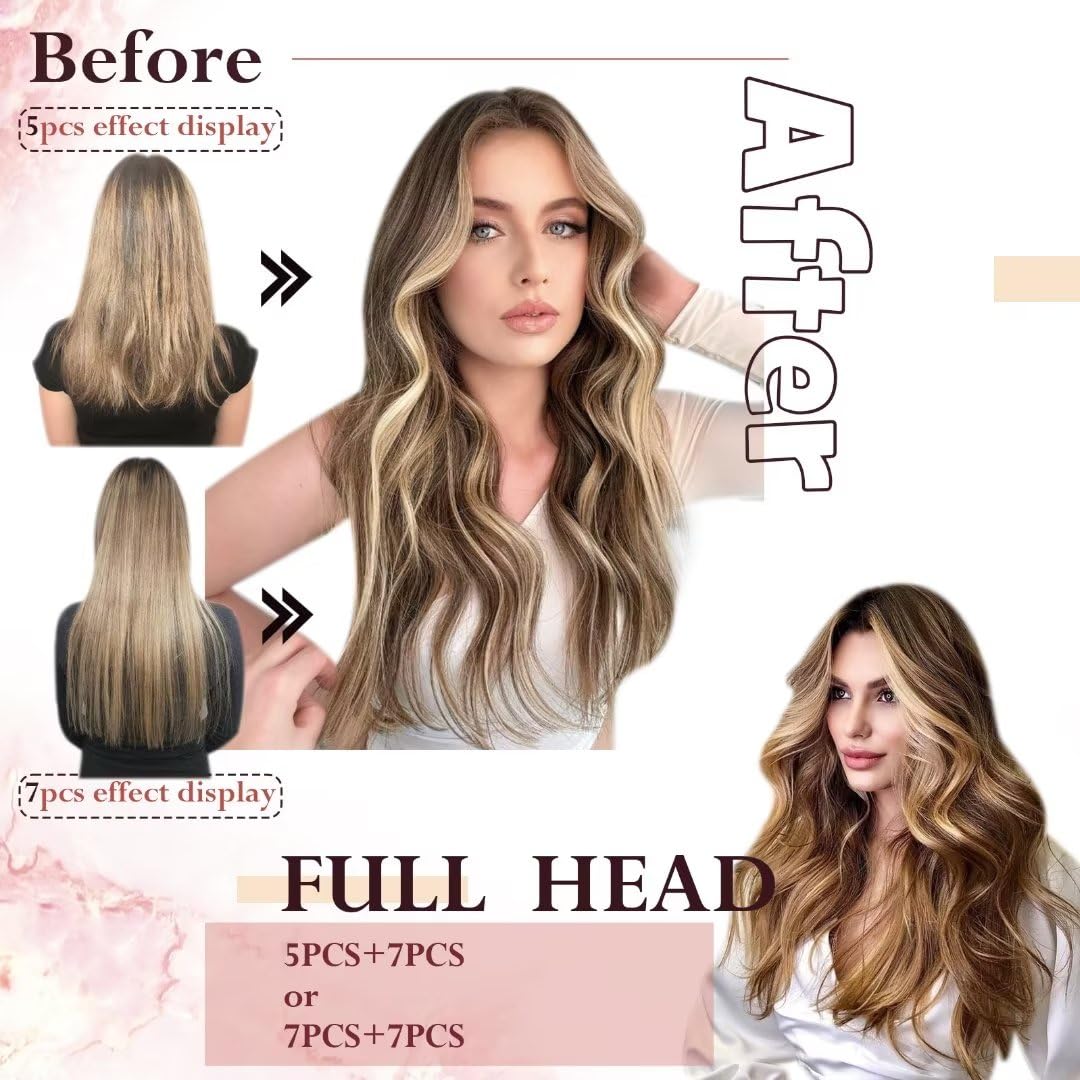 Easyouth Clip in Extensions Real Human Hair Blond Clip in Human Hair Extensions Ash Blonde Mixed Bleach Blonde Real Clips in Extension Soft and Silky 20Inch 120G 7Pcs #18P613 - Image 2