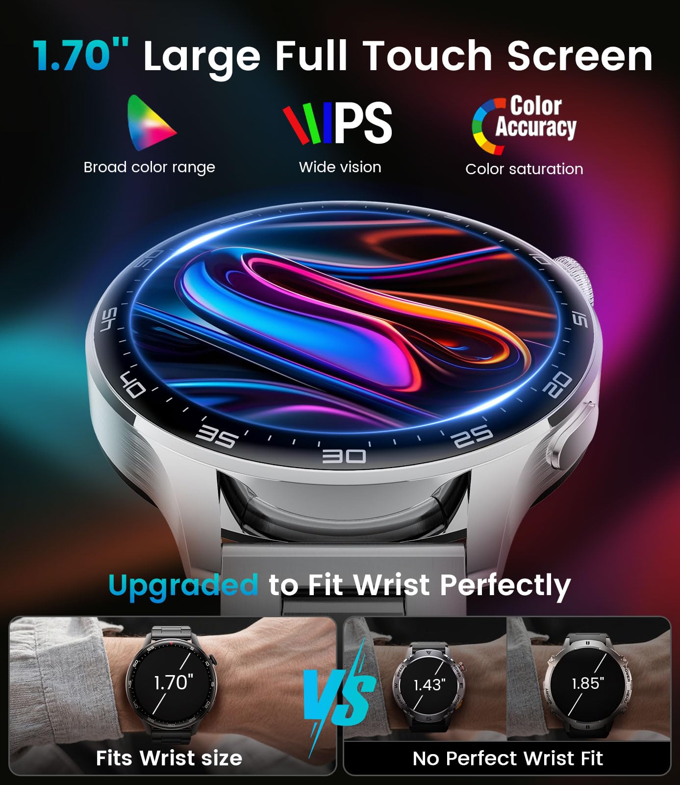Reloj Inteligente Hombre, LIamadas Bluetooth, 1,7"Grande Smartwatch Hombre con Linterna LED/800 mAh/IP68, 100+ Modos Deportivos, Monitor de Frecuencia Cardíaca y Sueño, Android e iOS, Plateada