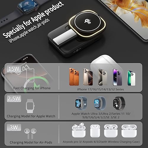 Miniatura 3 de Cargador inalámbrico magnético Estación de carga de Apple, estación de carga inalámbrica 3 en 1 con certificación Qi2, lámpara nocturna, cargador