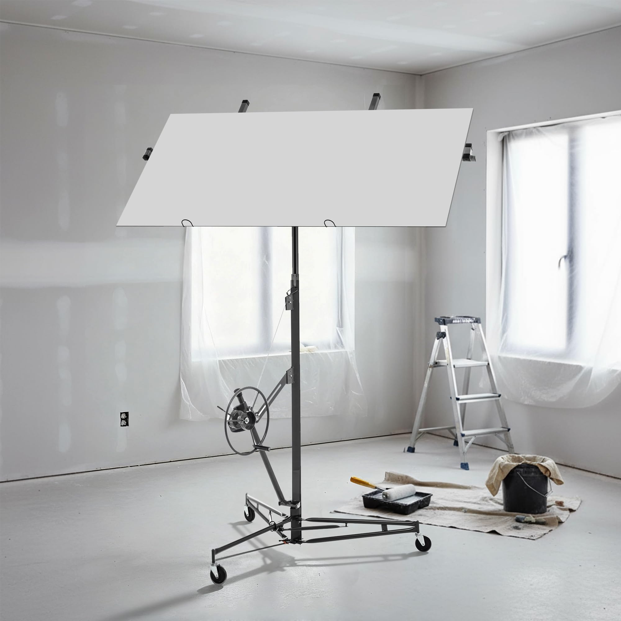 Plattenheber Trockenbau, Plattenlift Bis Max. 68 kg, Höhe 180-470 cm, 60-Grad-Neigung, mit 3 Bremsrädern, Hebevorrichtung Lastenheber für Decken und Wände, Grau, HD26041502