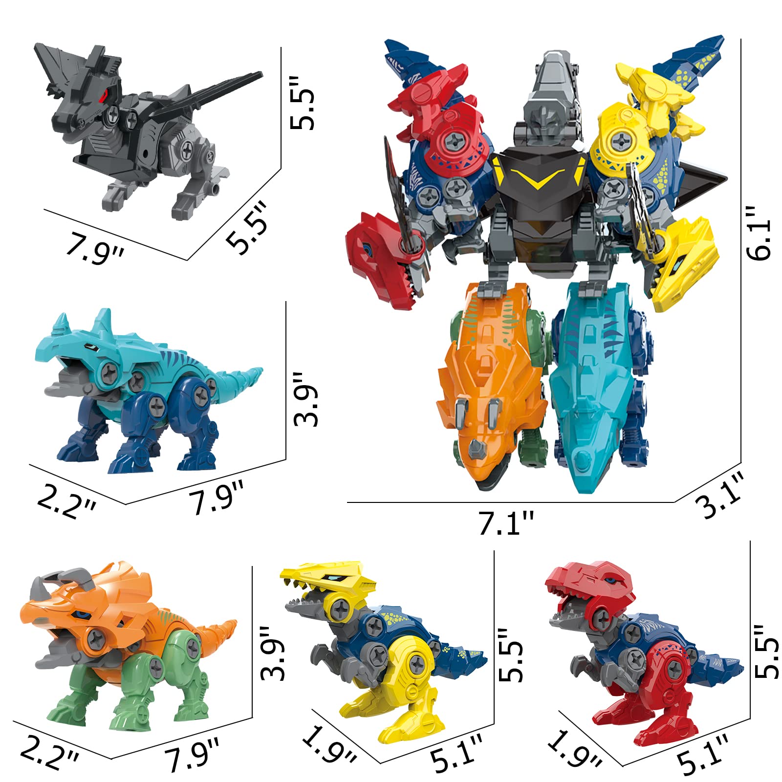 Kidcia Dinosaur Toys for Kids 3-5/5-7, 5 in 1 Take Apart Dinosaur Toys with Electric Drill, Building STEM Toys for 3 4 5 6 7 Year Old Boys, Educational Transforming Toys, Birthday Gifts for Boys&Girls