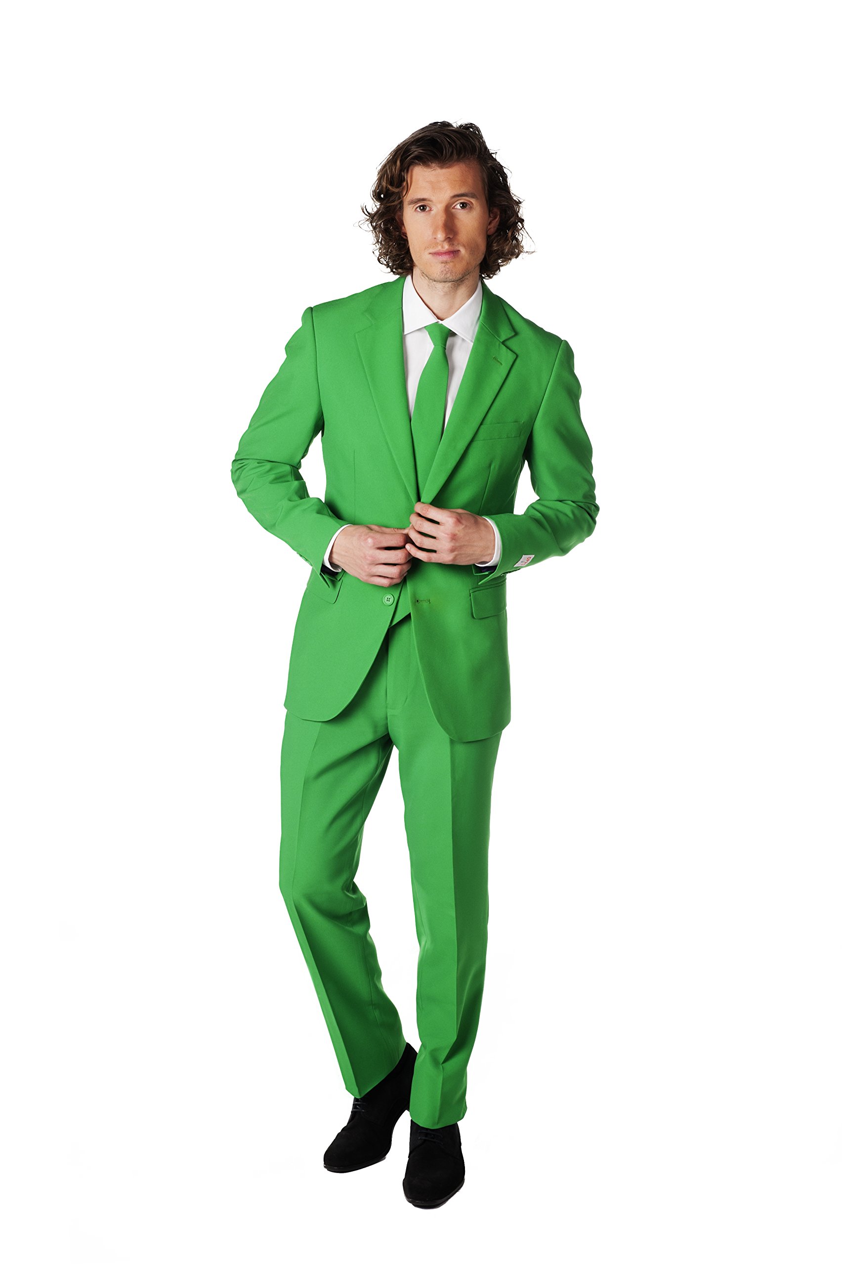 OppoSuitsMen's Solid Color Party Evergreen – Full Suit: Includes Pants, Jacket and Tie