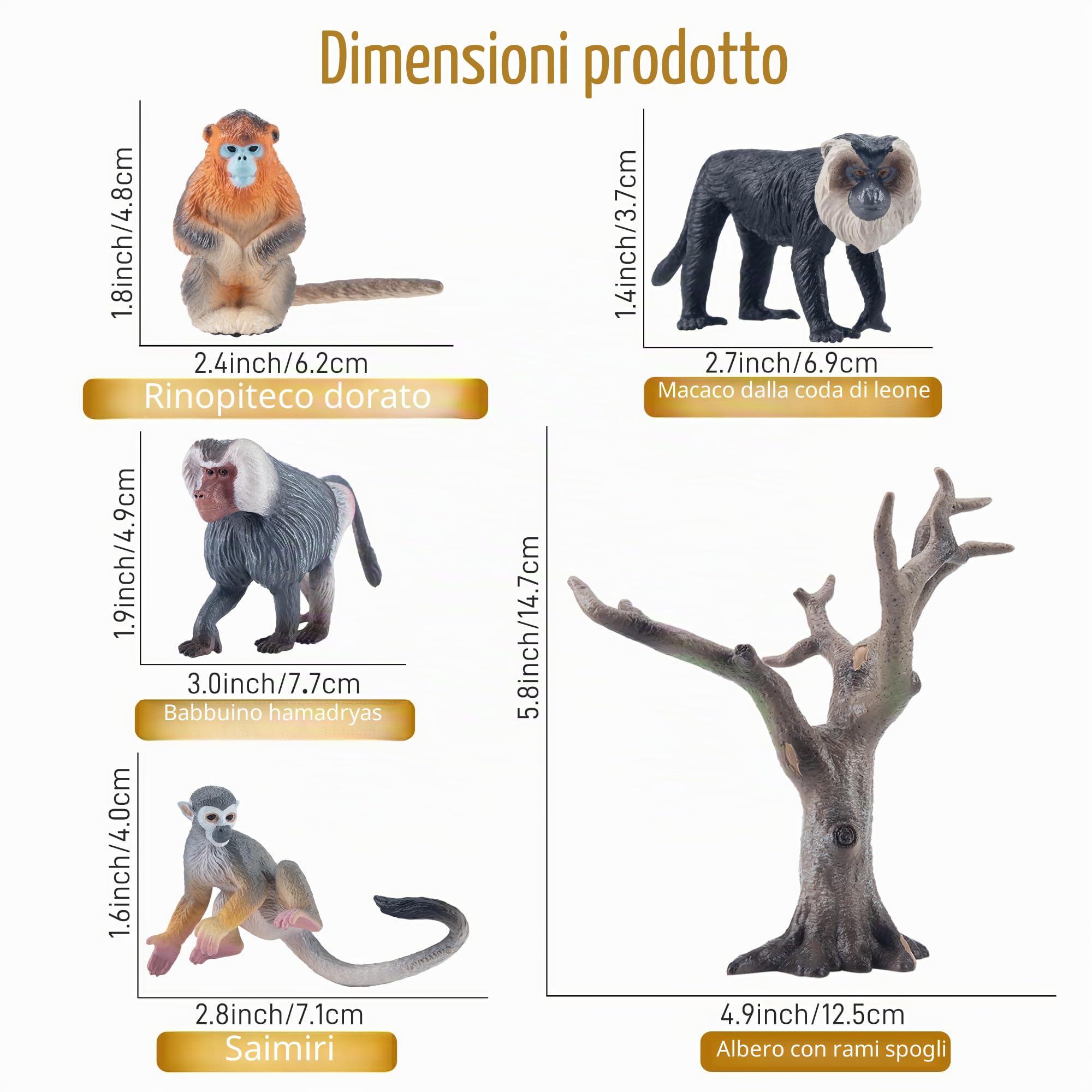 TOYMANY 15 pezzi scimmie animali e albero, set realistico di statuette di animali della giungla con gorilla, scimpanzé, giocattolo educativo, regalo di compleanno per bambini