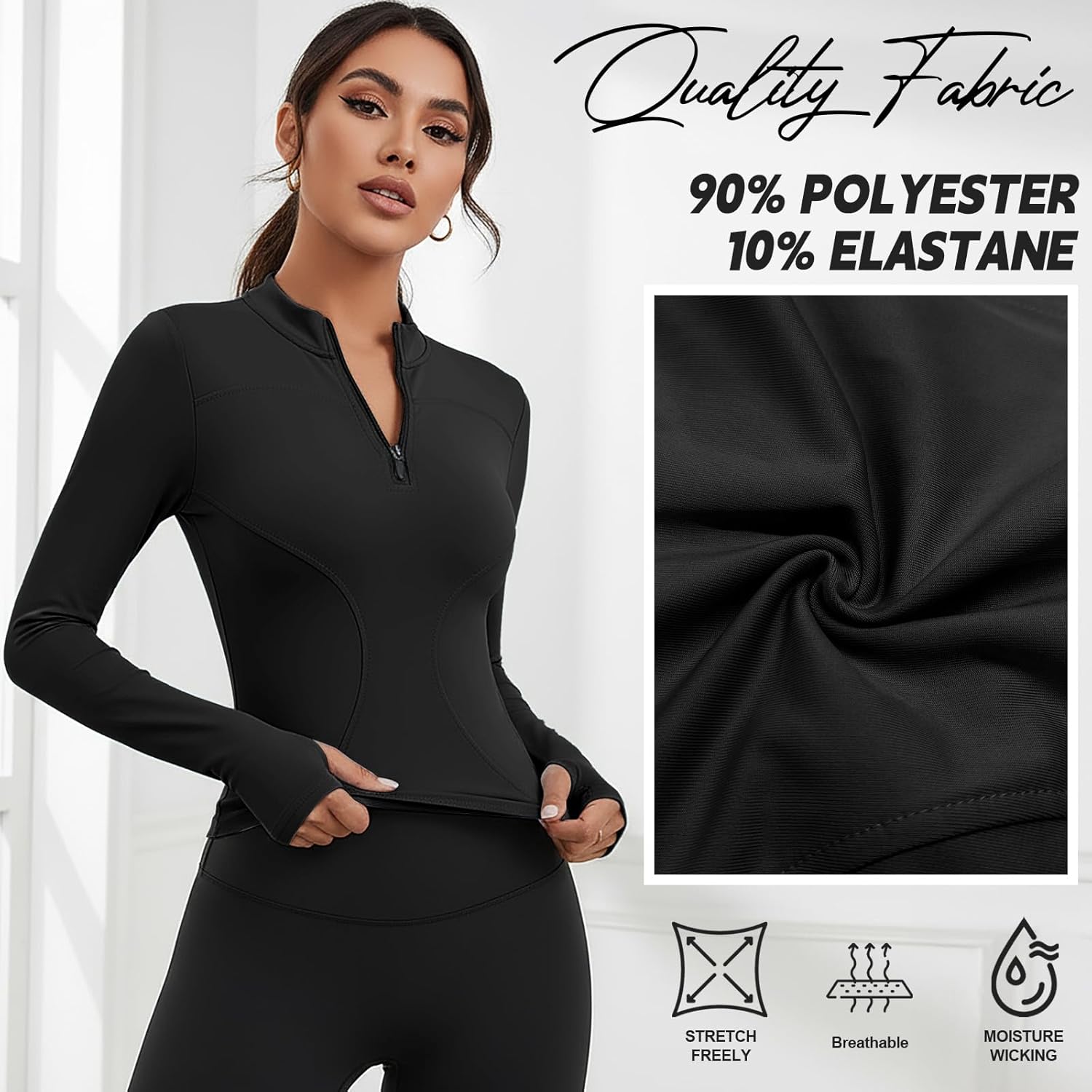 Coume 3 Pack Women Workout Jacket Slim Fit Cropped Jacket Quarter Zip Athletic Tops Thumb Hole for Running Gym Yoga - Image 5