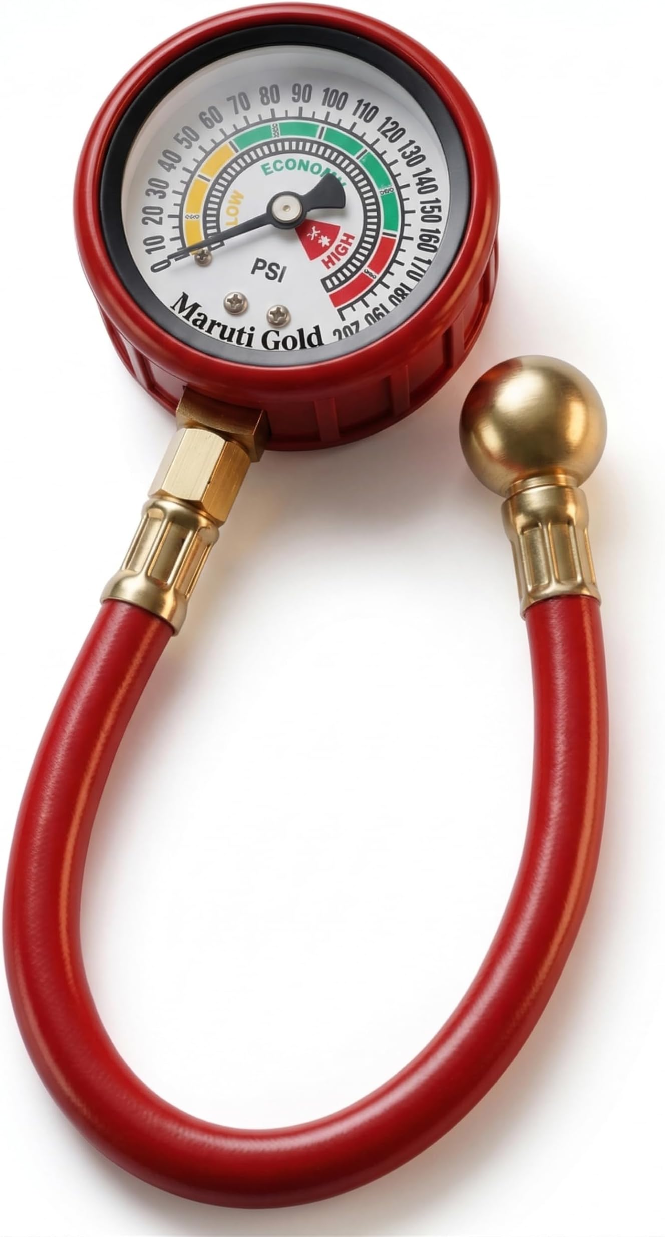 Maruti Gold Tire Pressure Gauge Htc For Car, Truck, Motorcycle, Bike, Air Checking Meter With Rubber Hose 150 Psi