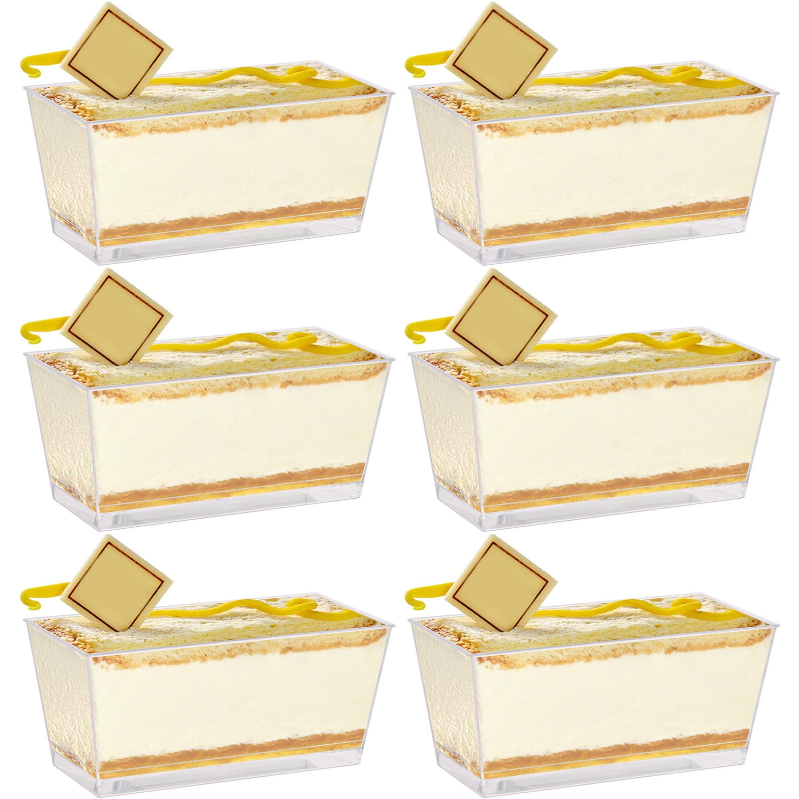 FWEEK 100Pcs Plastic Dessert Cups 140ml Rectangle Dessert Cups 9.8 x 4.7cm Reusable Mini Rectangle Dessert Pots Clear Cheesecake Pots for Parfait Appetizer Dessert Pudding Mousse Party