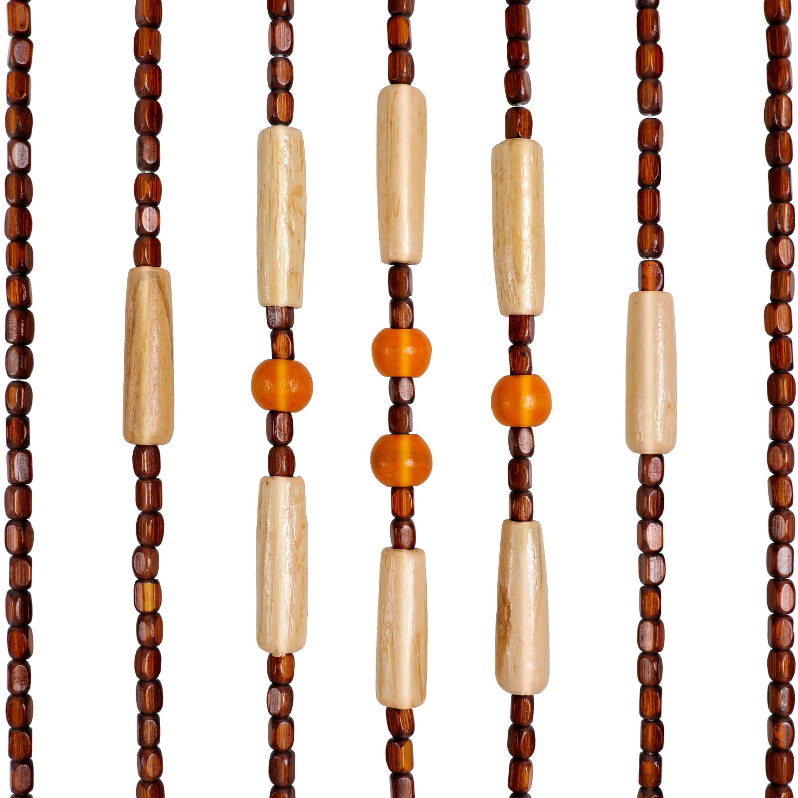 WooDerson Rideau de porte 31 lignes - Rideau de perles en bois - Style rétro - Classique - Couleur café - Marron - 90 x 208 cm (l x h)