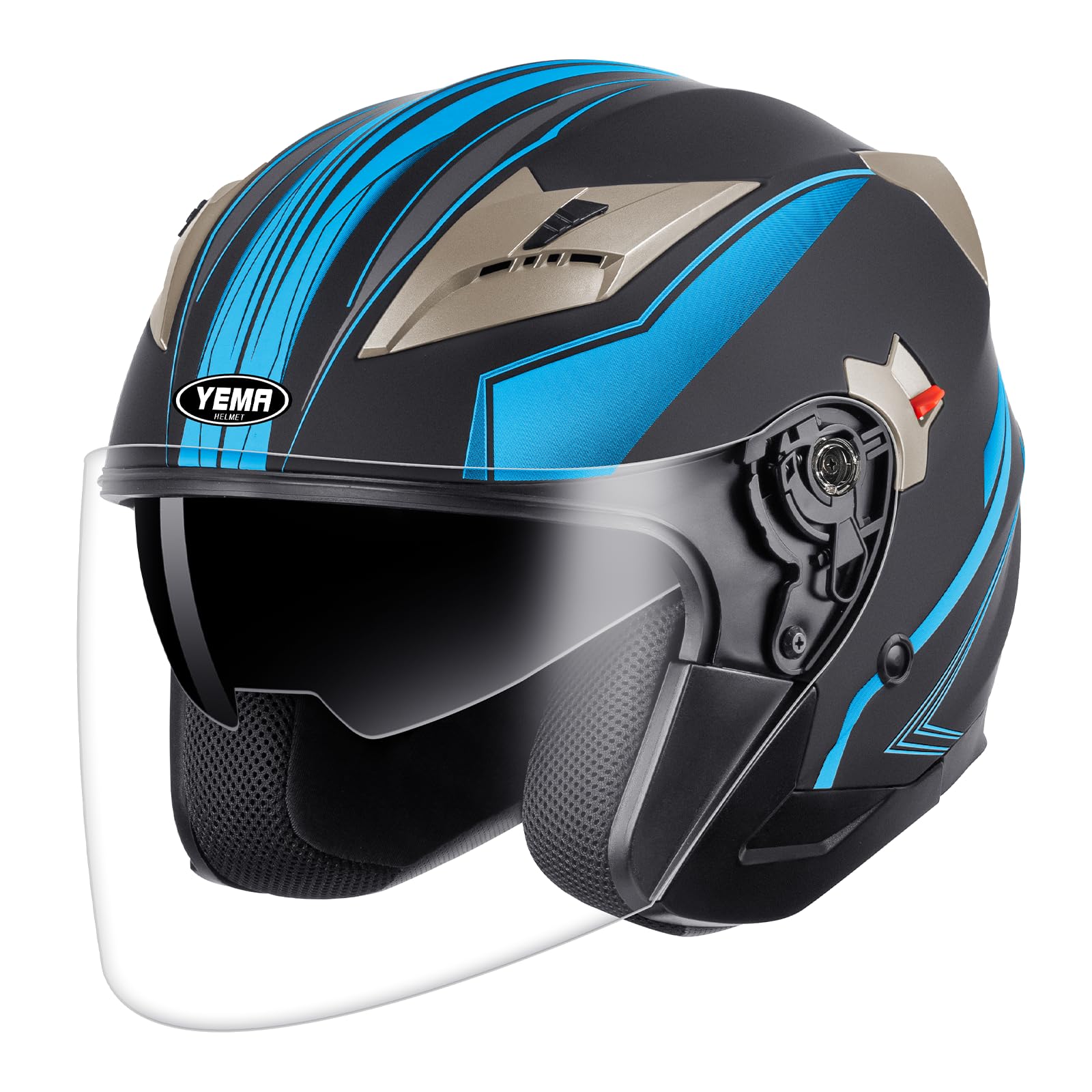 YEMA Motorradhelm Mopedhelm Jethelm, ECE 22.06 geprüft mit Doppelvisier und integrierter Sonnenblende