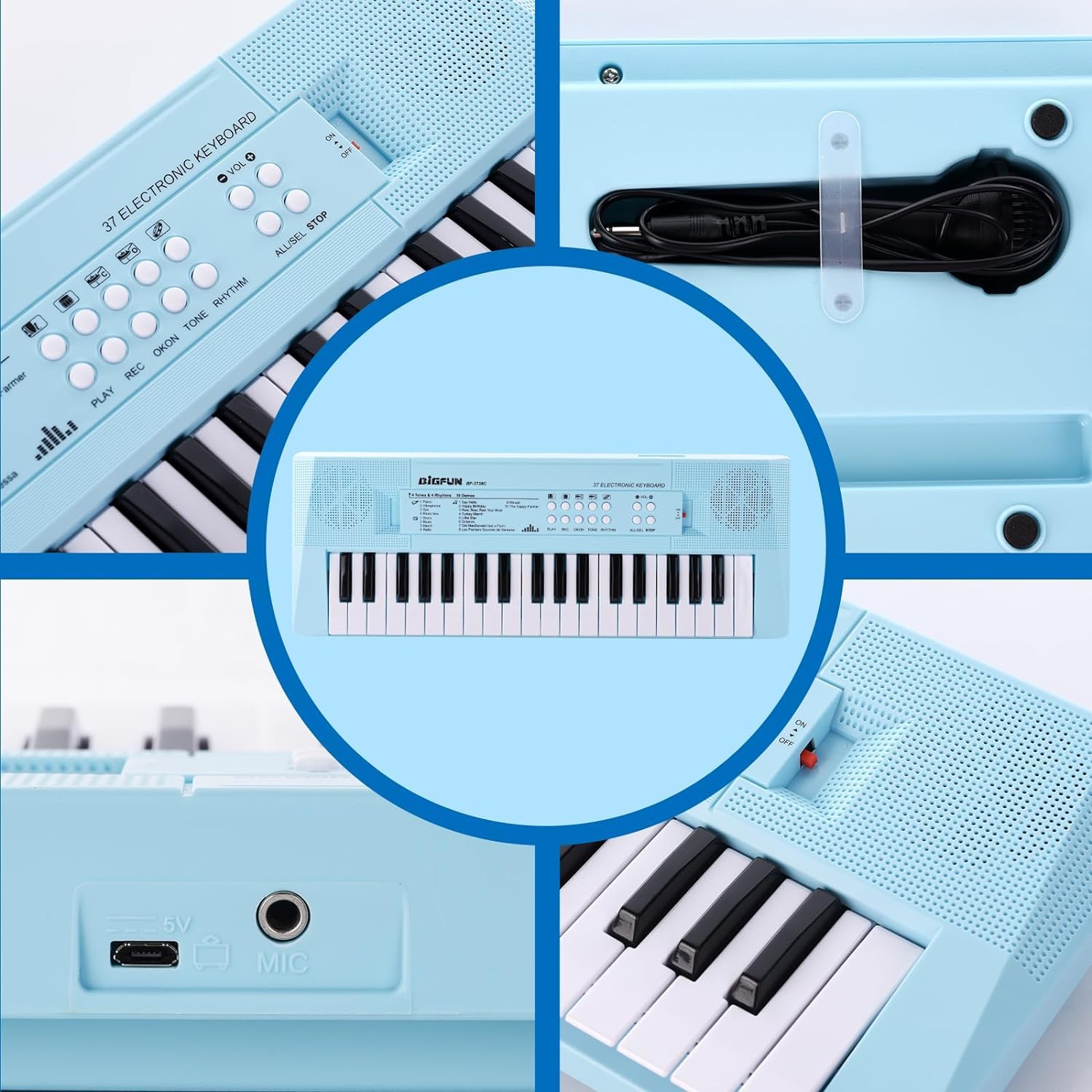 Teclado de piano para niños, teclado de música portátil de 37 teclas, aprendizaje temprano, música electrónica, instrumento de piano para niños y niñas de 3, 4, 5, 6 años (azul) 6