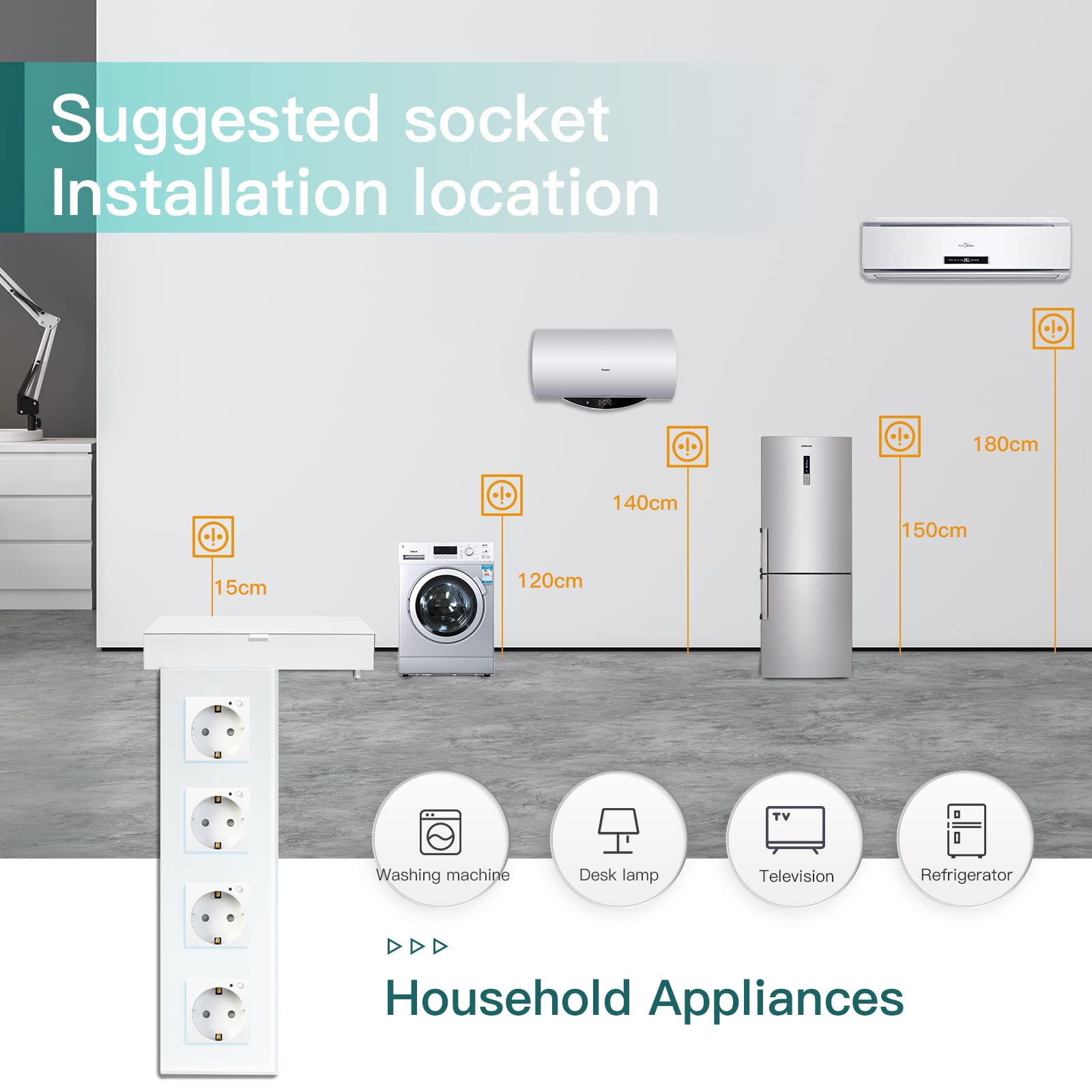 BSEED Schuko Smart Alexa ZigBee 4 enchufes Schuko 16A enchufe de cristal, 1 pack, 1 vía, blanco, 299mm, instalación empotrada, control por APP, funciona con Alexa/Google Home DIY Free Spin solo 2,4