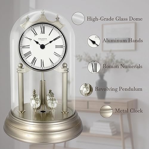 Miniatura 3 de Genevieve - Reloj de repisa de 9 pulgadas con péndulo giratorio, reloj con cúpula de cristal del 50 aniversario, regalos de boda, escritorio y