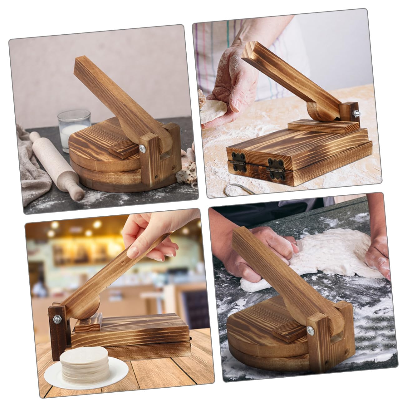 Toyvian Molde de Madera para Dumplings y Bolas de Masa Hervida 2 Piezas Tamaño Cuadrado y Redondo, Herramienta para Prensar Masa, Utensilios de Cocina para Repostería y Cocina Doméstica