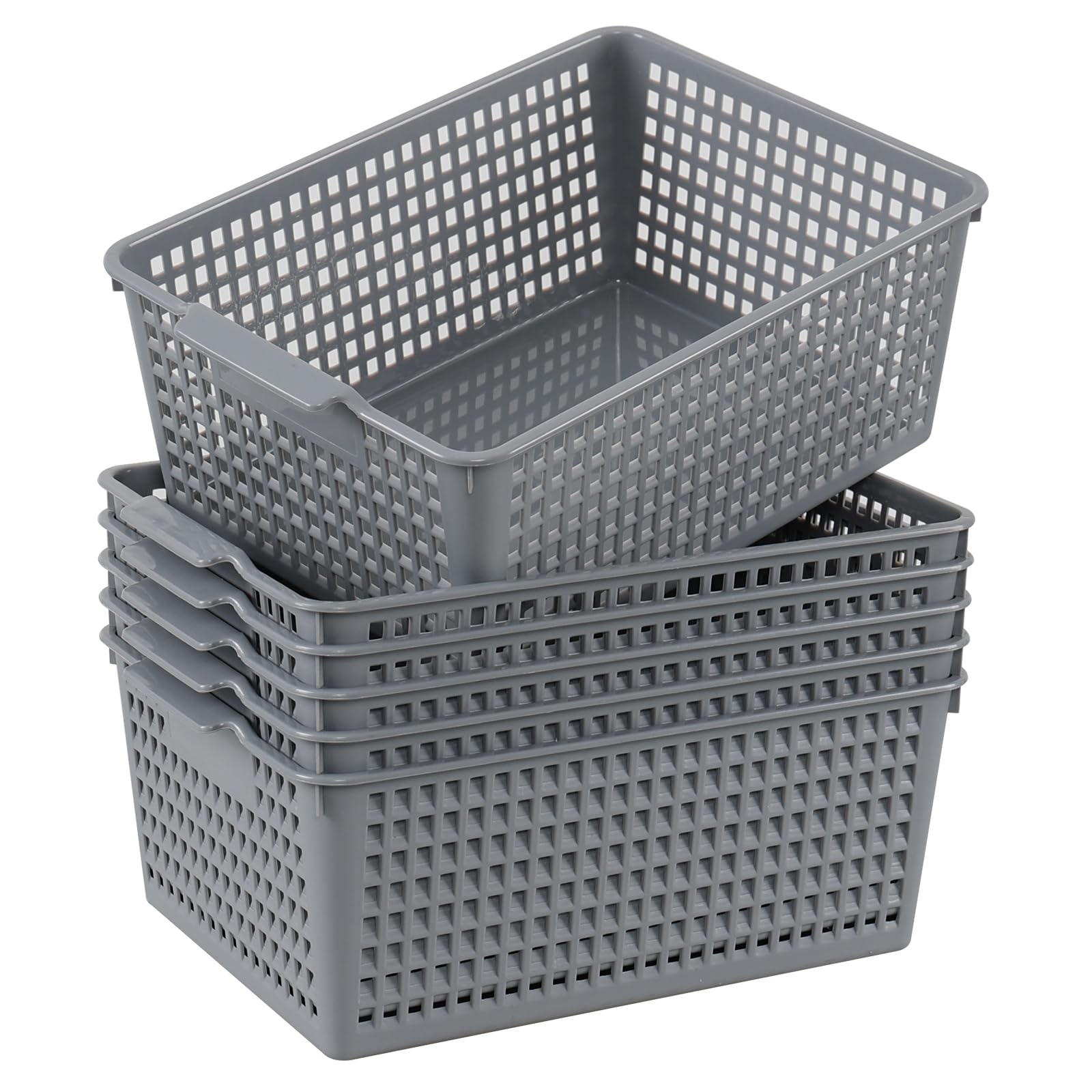 Cesta de almacenamiento de plástico gris para armario de cocina en pack de 6 unidades