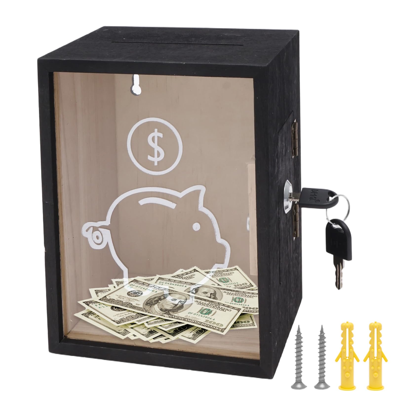Nzwbshssp Men's Black Clear Piggy Bank With Lock Money Saving Jar For Cash Saving Openable Money Change Bank Container For Adults Kids Boys Girls(Black)