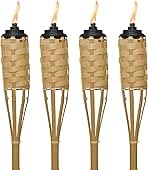 TIKI Bamboo Tiki Torches 4-Pack – Weather-Resistant Outdoor Décor with Easy-Pour Wide-Mouth Canister Refill for Patio, Garden, Backyard, and Parties, 57-Inch Citronella Torches