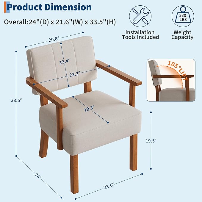 Sillón Lounge Mid-Century Beige 2 Pack de Lino miniatura 2