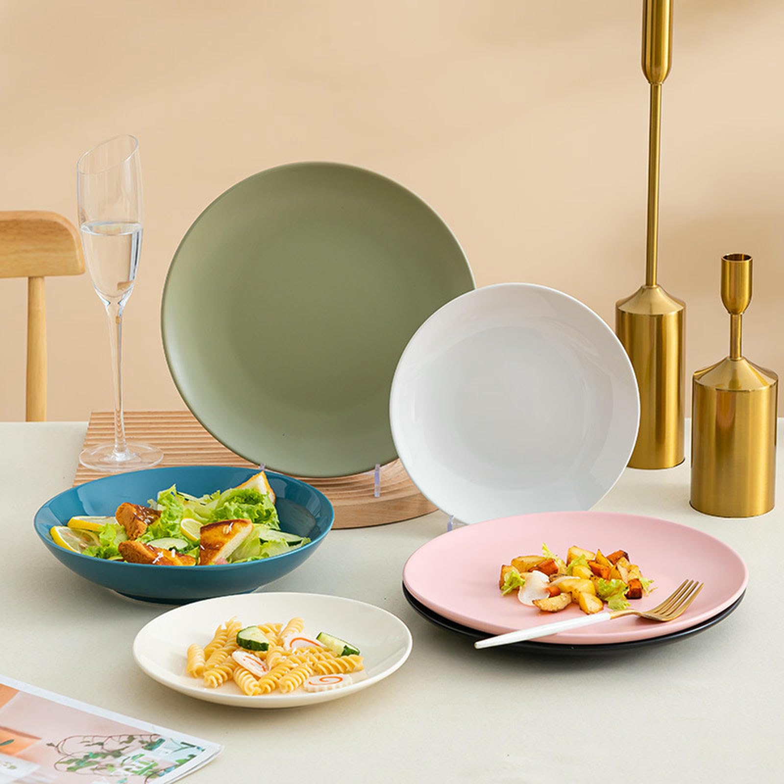 Western Home - Plato minimalista de cerámica para ensalada de carne y pasta - rosa - plato de 9 pulgadas de profundidad
