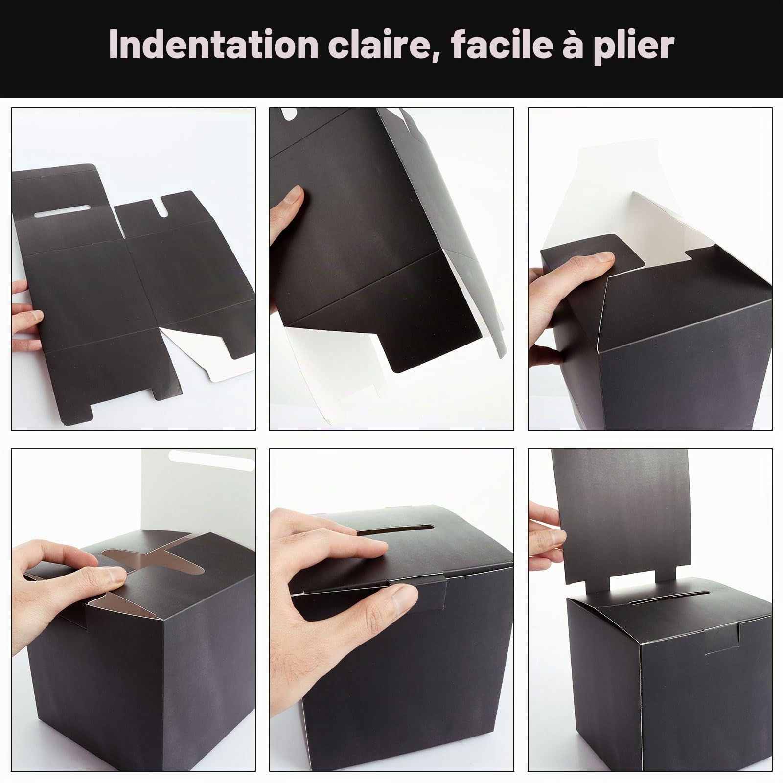 Lot de 30 urnes en carton avec fente et en-tête amovible - Boîte à suggestions - Pour vote caritatif, recueil de commentaires - Collecte de fonds - Noir