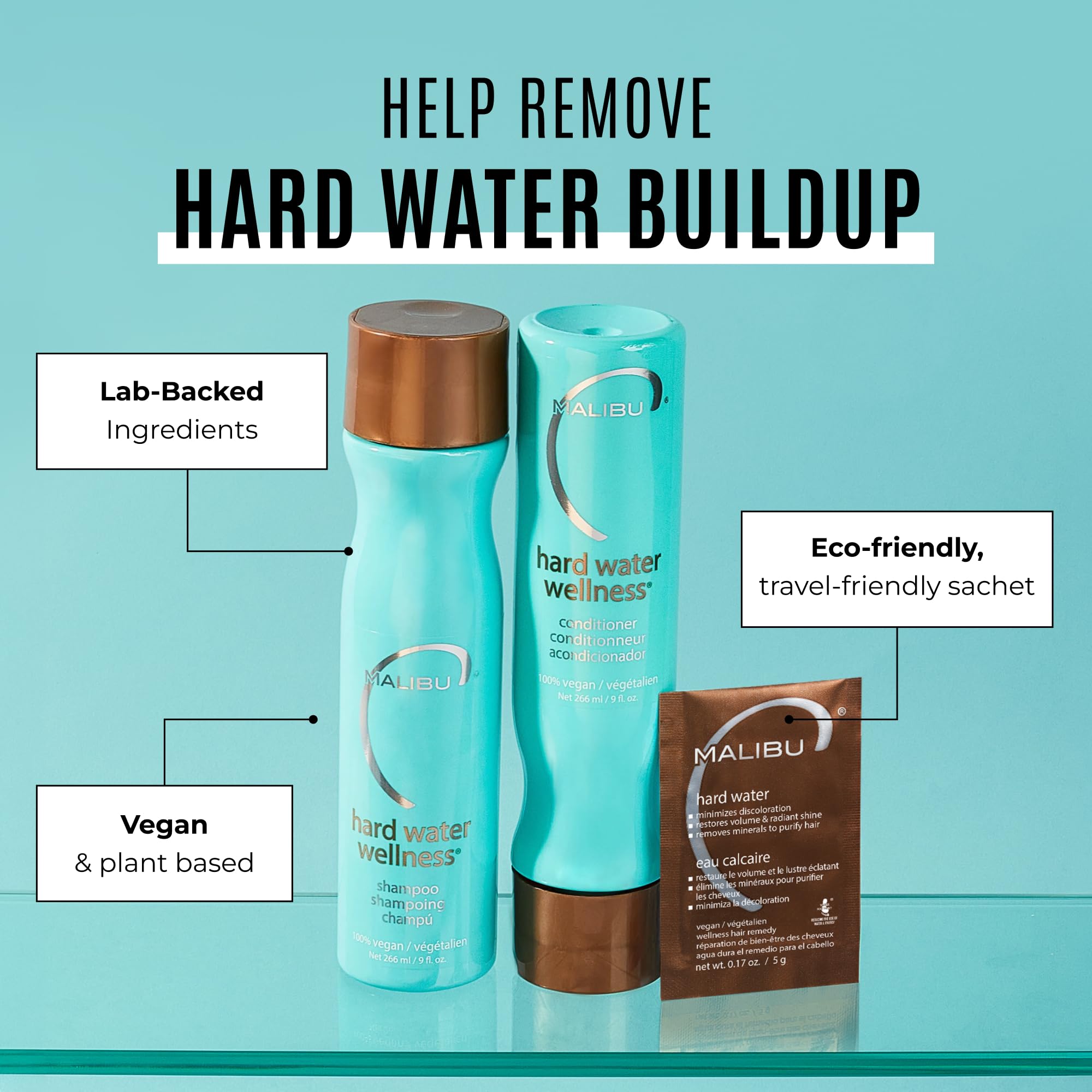 Malibu C Hard Water Wellness Collection Shampoo 266 ml + Conditioner 266 ml + Säckchen 4 x 5 g