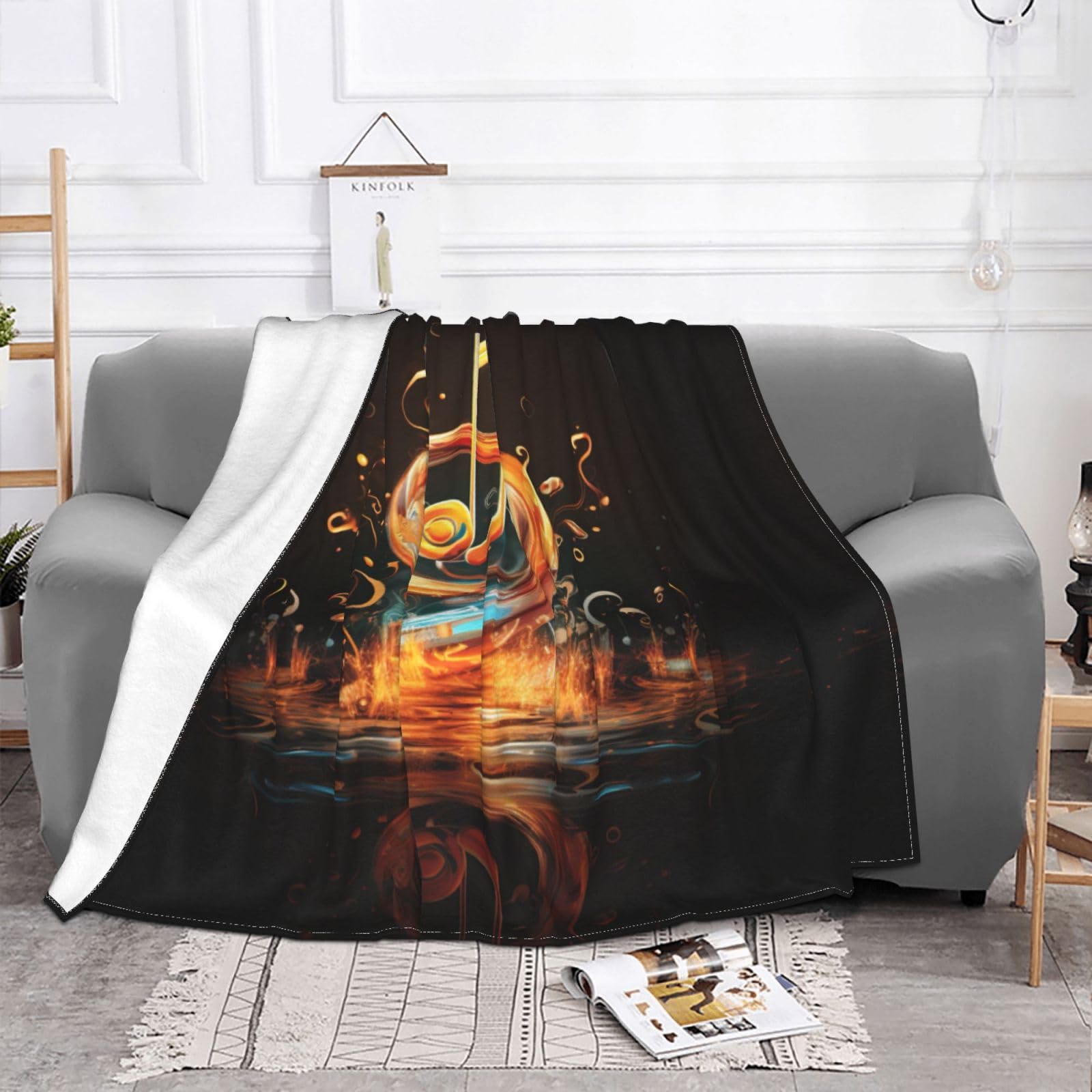 Coperta decorativa morbida e calda in flanella per bambini, cane, gatto, 127 x 152 cm, stampa con simboli musicali