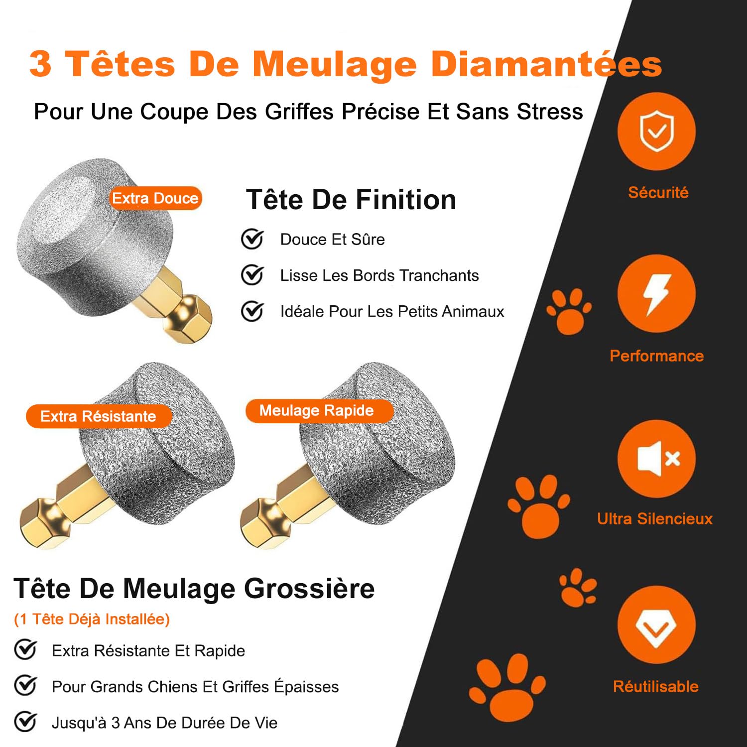 Taille-Ongles pour Chiens avec 4 LED, 3 Vitesses. Dernière génération de Lime à Ongles avec Ciseaux à Griffes, Ultra-silencieuse, Rechargeable, pour Chiens et Chats