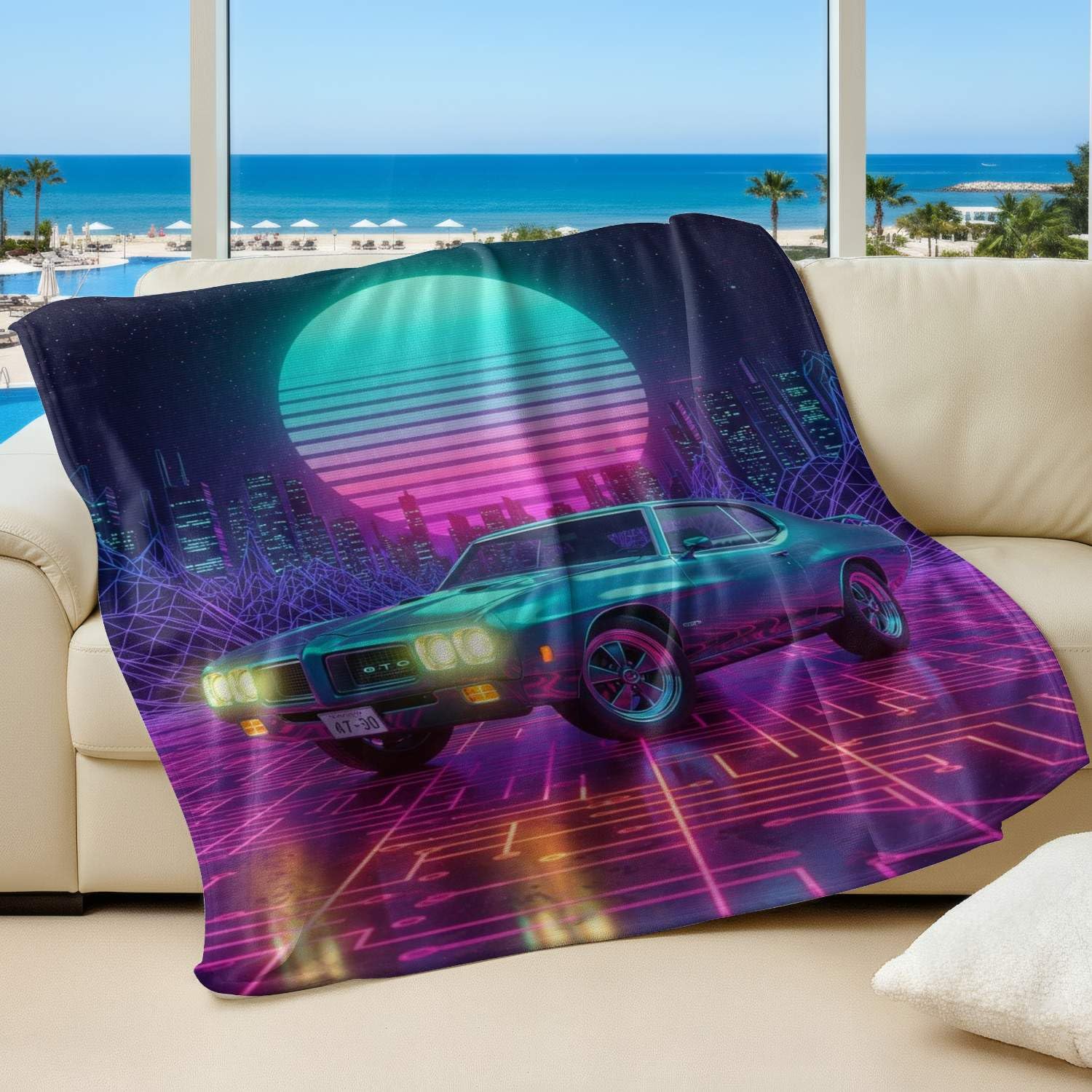 Couverture Cyber Synthwave plaid anti-froid en flanelle douce pour lit et canapé