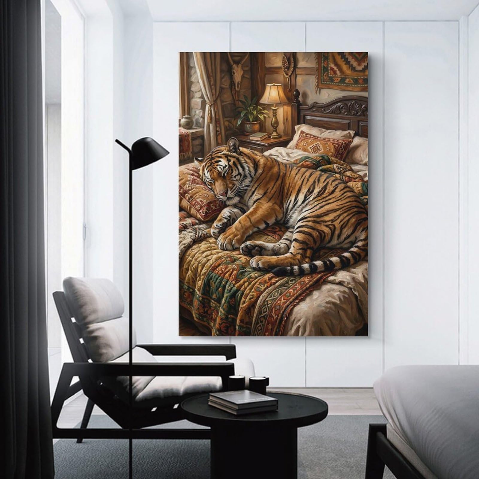 Junmoney Room Decor Wall Art Tiger Sleeping on A Bed, 24x36inch(60x90cm), for Wall Displays, Bedrooms Or Room Updates, An Easy Match for Collected Prints