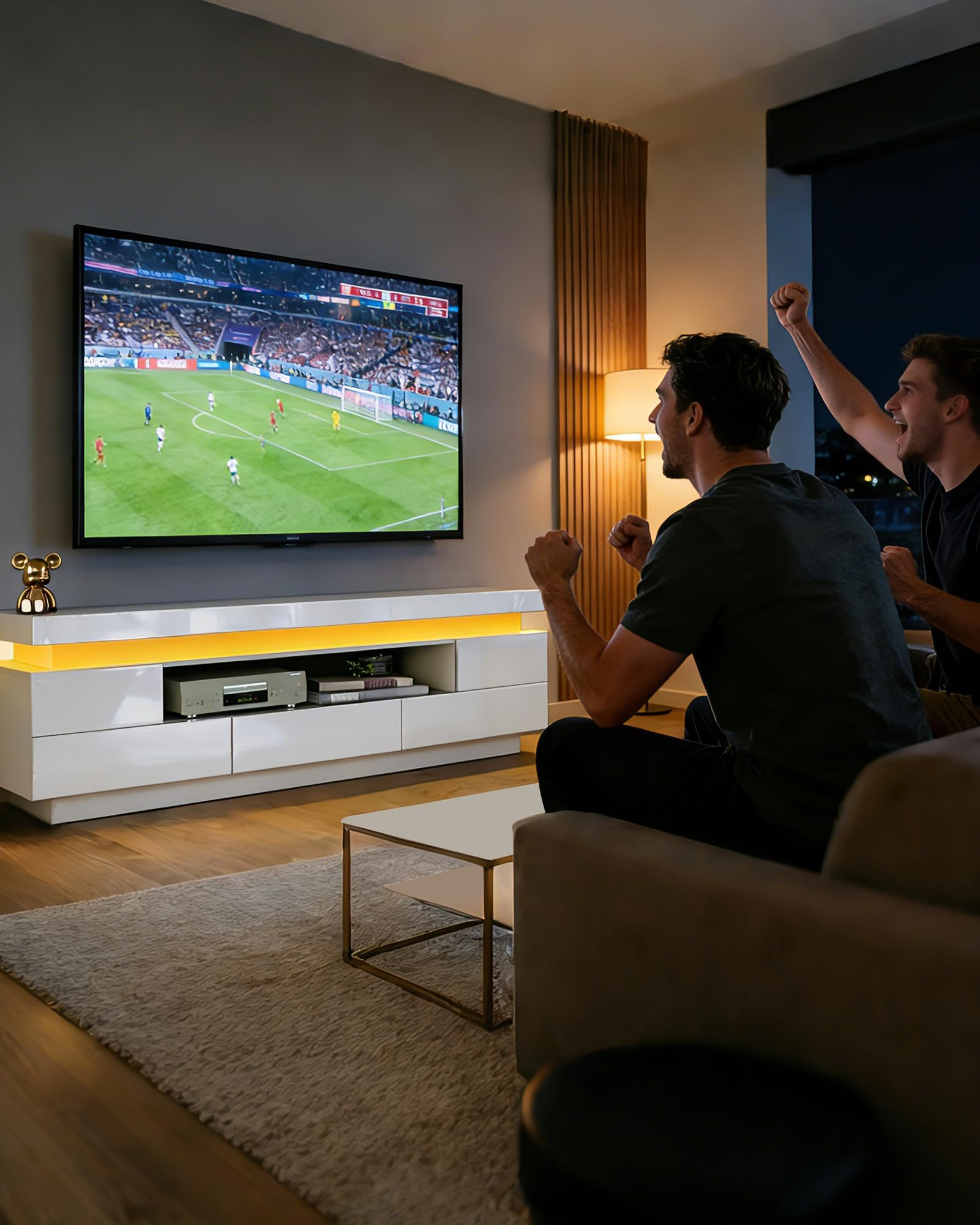 LED-TV-Schrank 160cm Moderner Hochglanz-TV-Schrank mit 3 Schubladen, Sideboard für Schlafzimmer, Wohnzimmer, Wohnmöbel (Weiß)